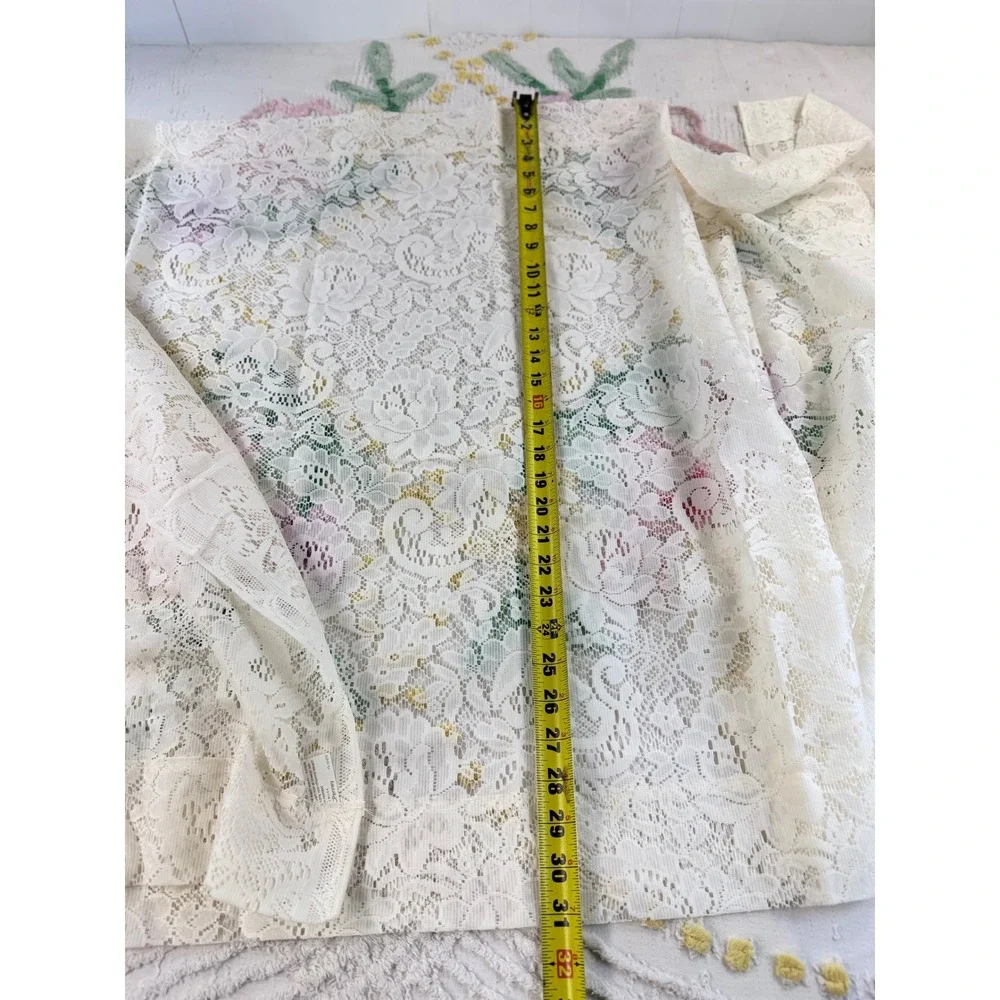 Vintage Elizabeth Gray Lyla Tailored Lace Curtains 60x30 Ecru 3 Panels NOS